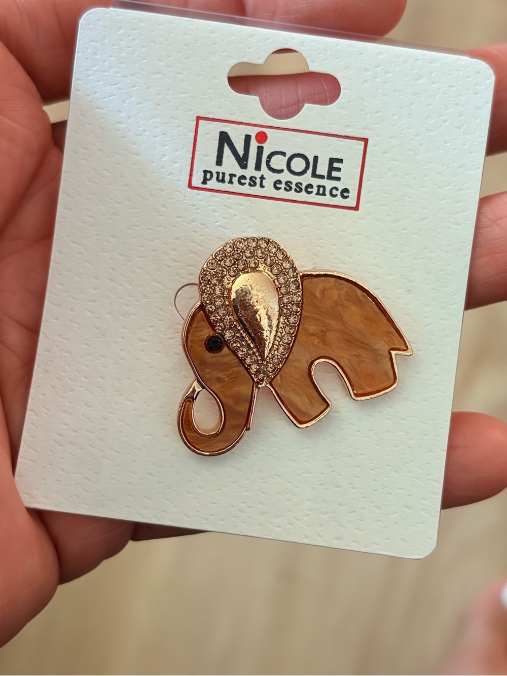 Nicole Elephant Brooch in Gold and Peach